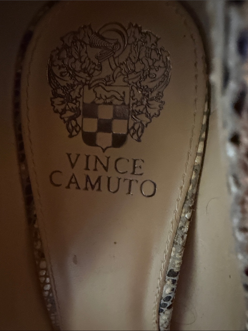 Vince Camuto Beige and Black Snake-Print Pointed Toe Pumps - Picture 2 of 8